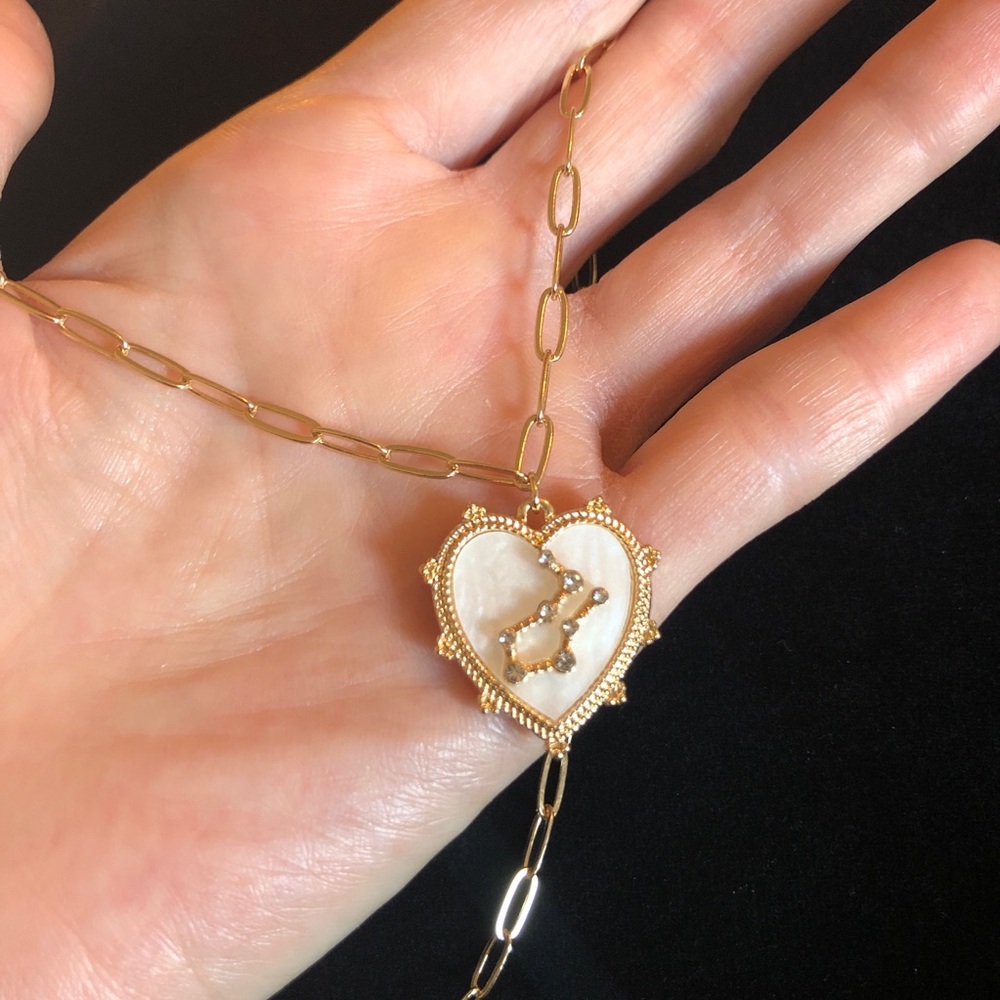 Gold Heart Gemini Zodiac Sign Pendant Necklace